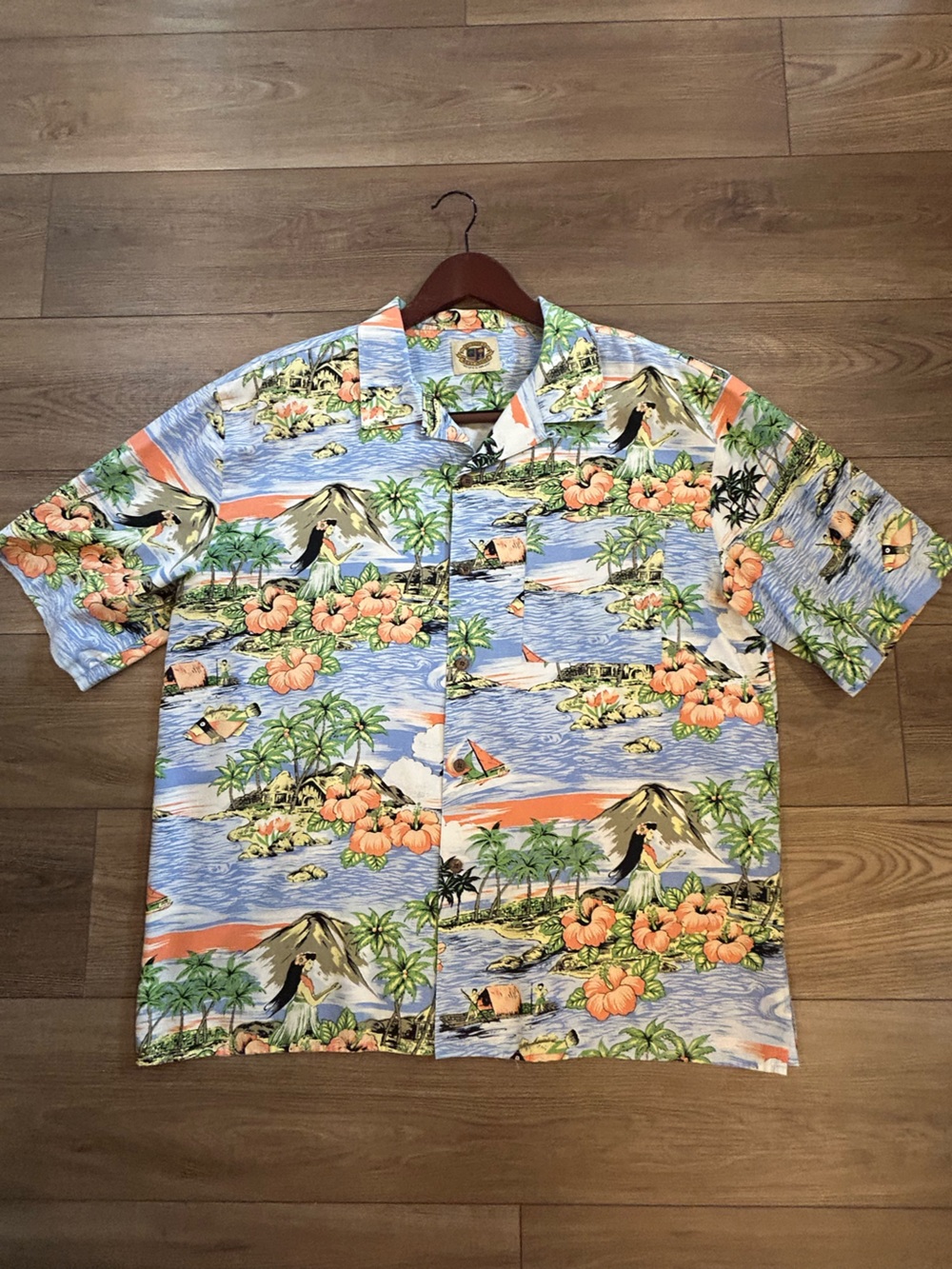 Pusser’s West Indies Hawaiian Shirt Mens Large Silk Blend Tropical Aloha Beach